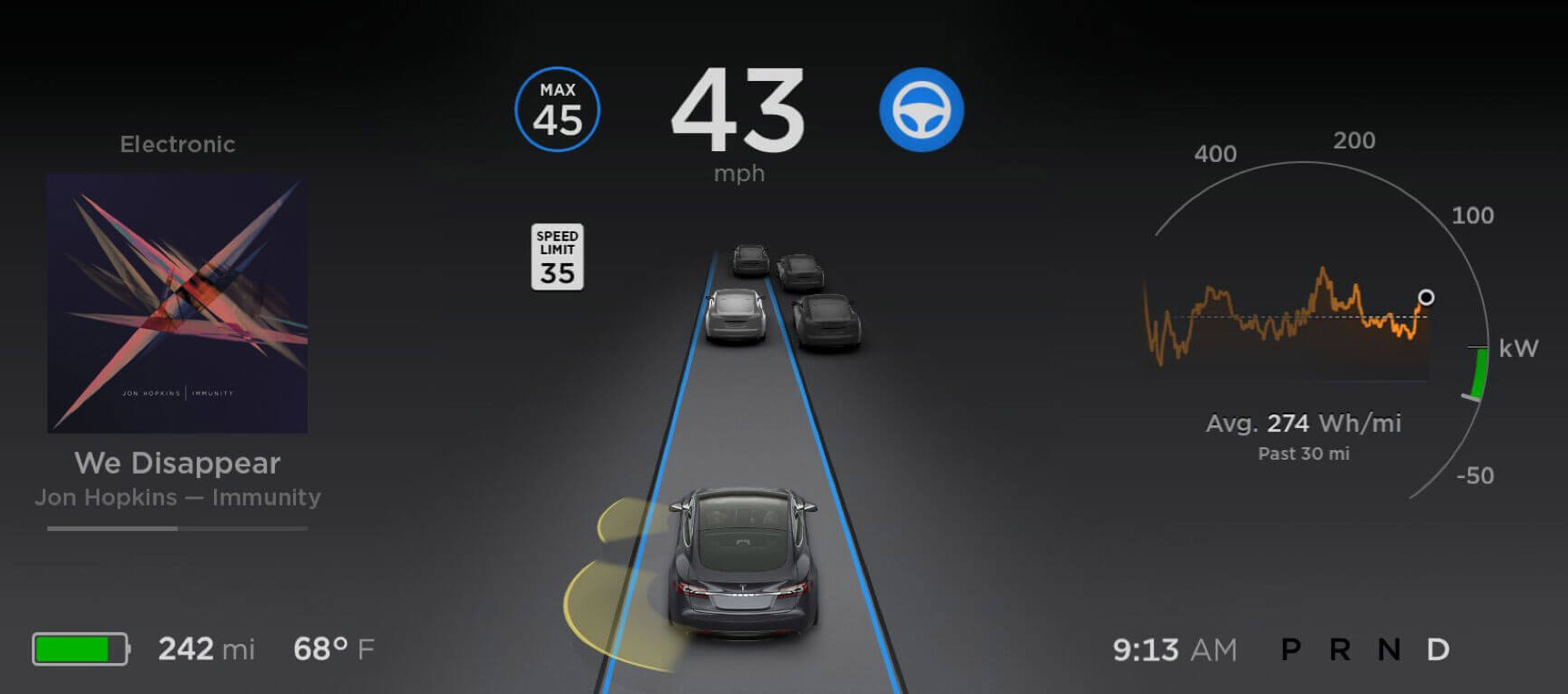 Tesla 8.0 autopilot dashboard