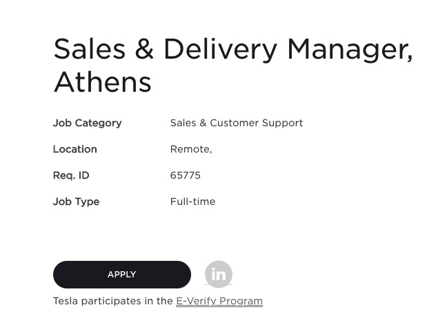 Tesla Sales & Delivery Manager Athens