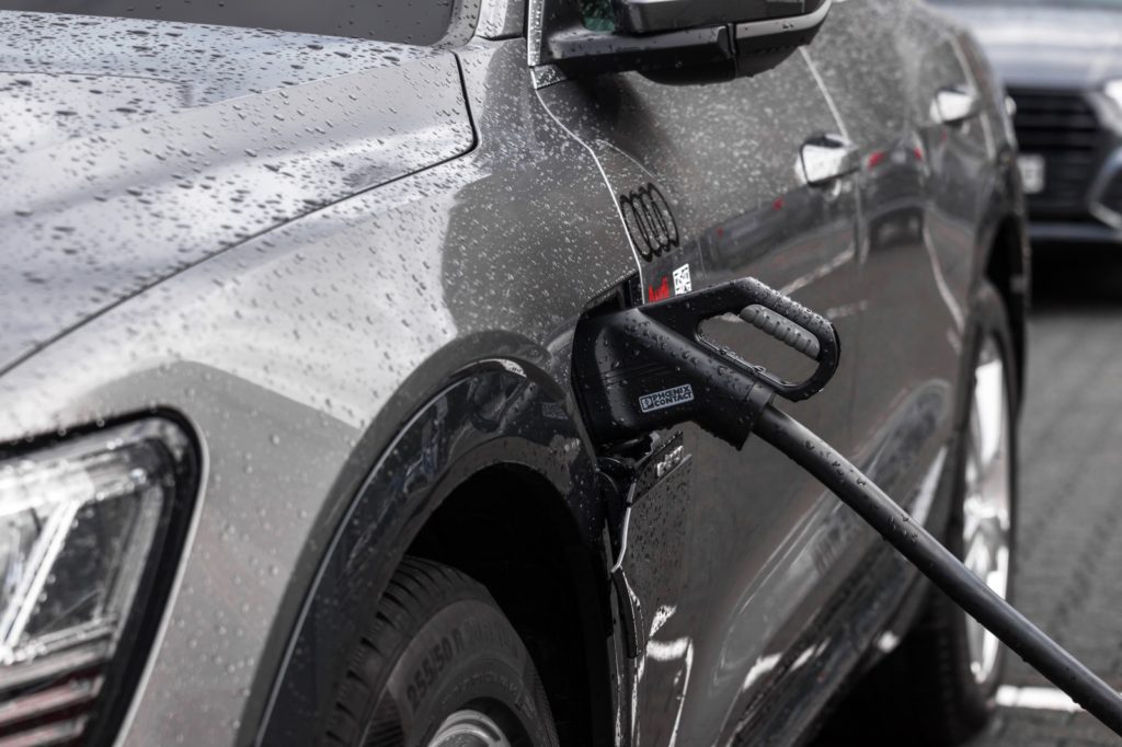 Electric Car charge rain