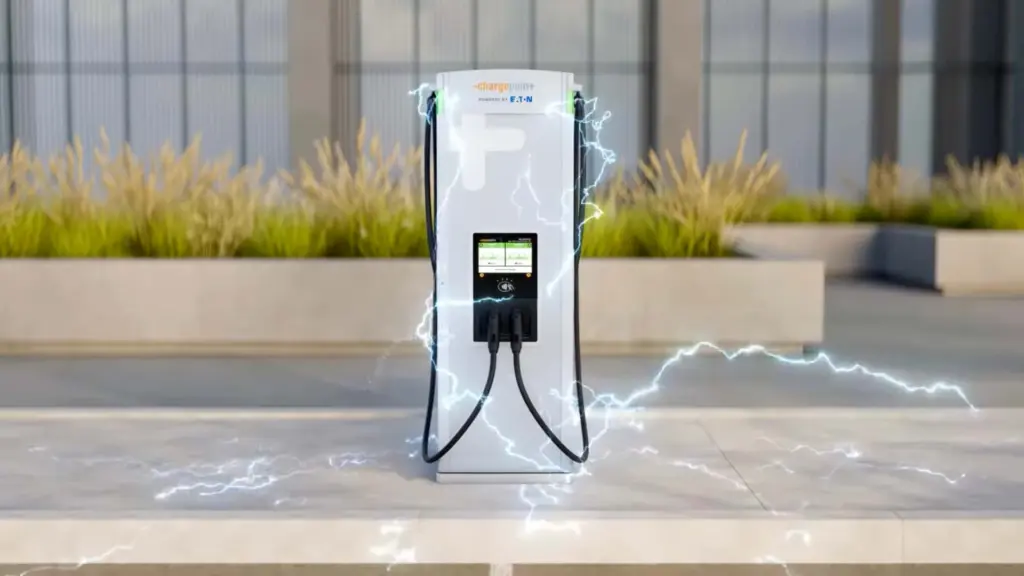 Ο φορτιστής ChargePoint Express Solo σε σταθμό ταχείας φόρτισης ηλεκτρικών οχημάτων