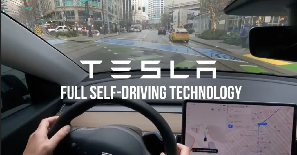 Tesla Model Y με την οθόνη του συστήματος FSD σε δρόμο της Σεούλ