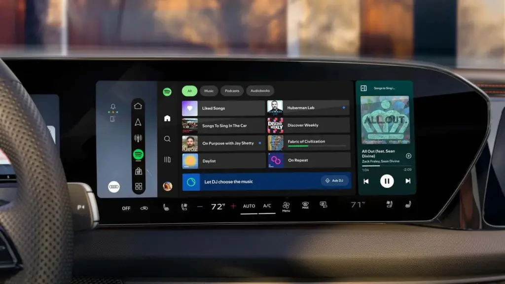Η εφαρμογή Spotify στην οθόνη infotainment ηλεκτρικού Audi